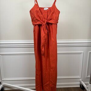 Luna Tuccini, Size L, Orange tie-front maxi dress, sleeveless.